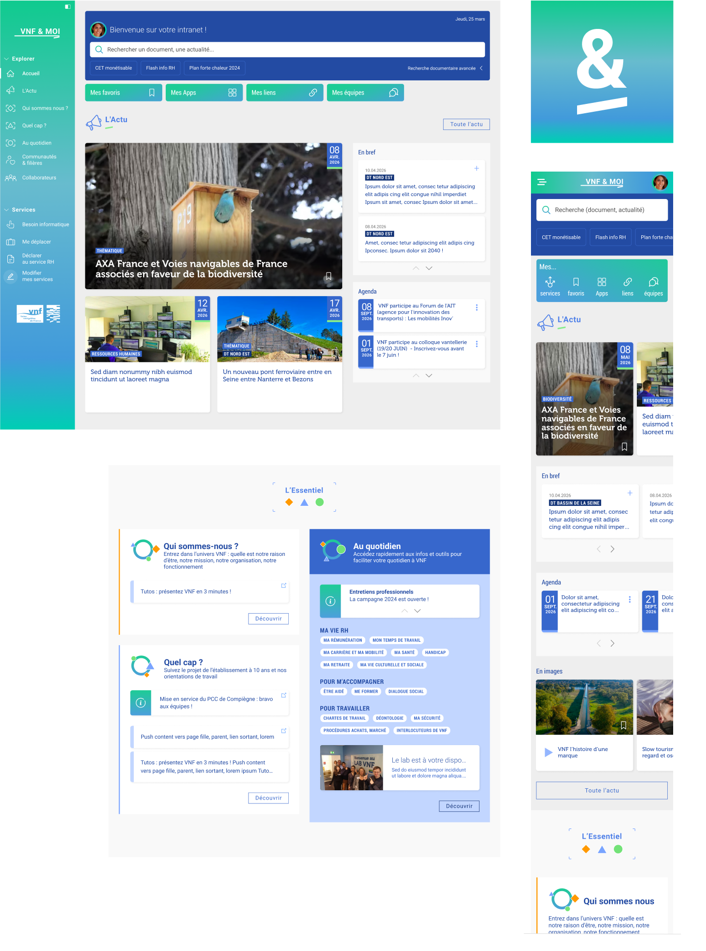 VNF-et-moi-auplaisir Ecrans de l'intranet VNF&moi : accueil, etc.